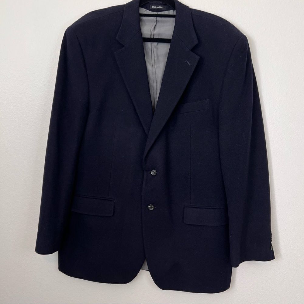 CHAPS Blazer Jacket Sport Coat Black Wool Silk Cashmere 2-Button Mens Size 44L